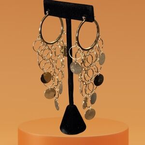 Groovy Gold Big Hoop and Long Dangle Disc Earrings - NWOT